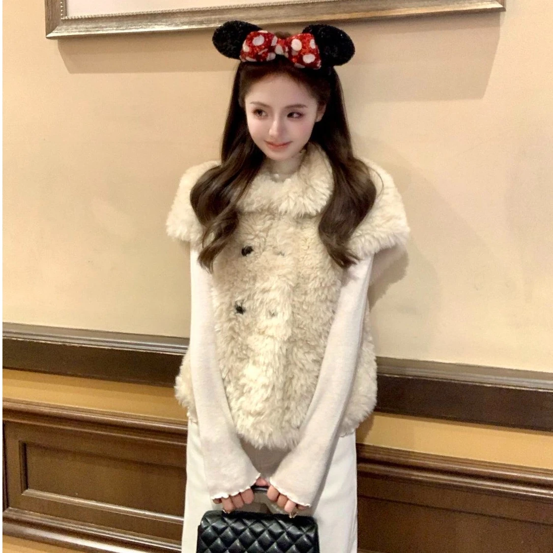 2026 New Sweet Style Faux Fur Short Jacket Girls' Vest Eco-friendly Leather Coat -length Warm Outerwear Inner Wear Top