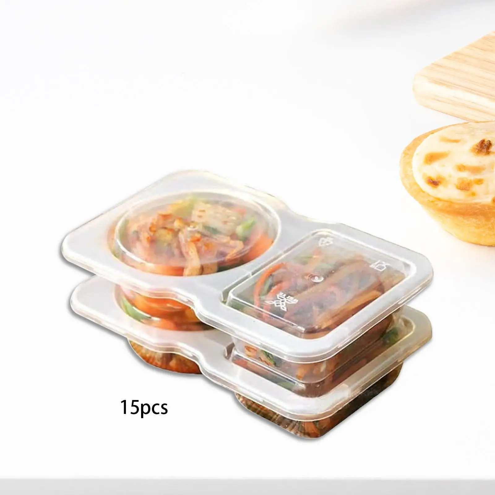 15Pcs Double Compartment Condiment Container Storage Transparent Divided Stackable with Lids for Home Snack Picnic Work Go Sauce