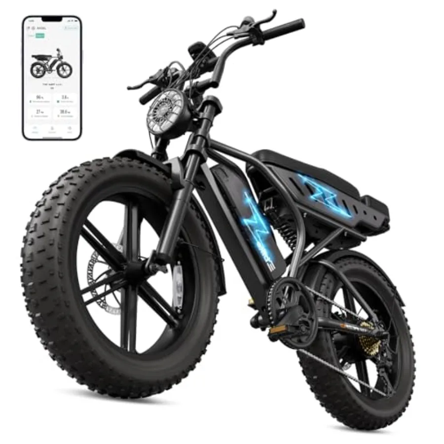 

Electric bike for adults: aluminum frame, black, 1500W peak motor, 60/100-mile range, 48V removable battery, 20 fat tires, full