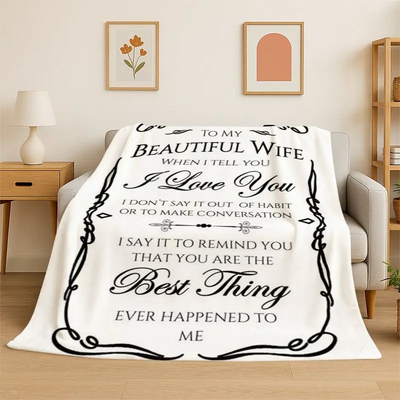Gift Thanks To My Wife Husband Letter Present Flannel Blanket Soft Throw Blanket for Bedroom Living Room Bed Camping Picnic Nap