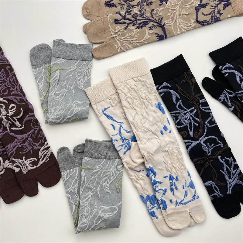 High Quality for Woman Spring Autumn Winter Split Toe Cotton Socks Cat Pattern Stripes Comfortable Two-Toed Women's Tabi Sox