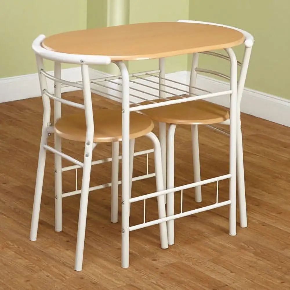 3 - Piece Bistro Dining Set Pub Table Set w/ 2 Stools Iron Frame Counter Height Dining Table Sets, Natural