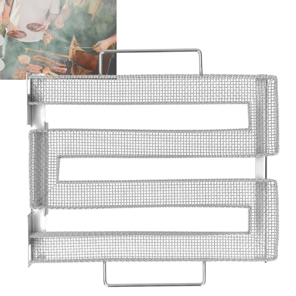 Stainless Steel Cold Smoking Generator Low Profile M Shaped Barbecue Net Cold/Hot Smoking Silver Stainless Steel Smoker