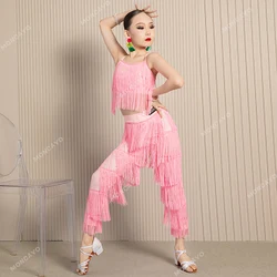 Samba Salsa Rumba Dance Clothes Child Tassels Ballroom Latin Dance Costume Girls Cha Cha Tango Competition Clothes for Kids