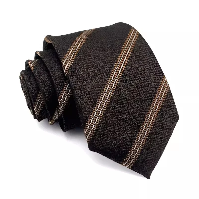 New 7CM Mens Ties Stripes Paisley Necktie Brown Color Formal Classic Business Neck Ties Jacquard Woven Necktie For Men Party