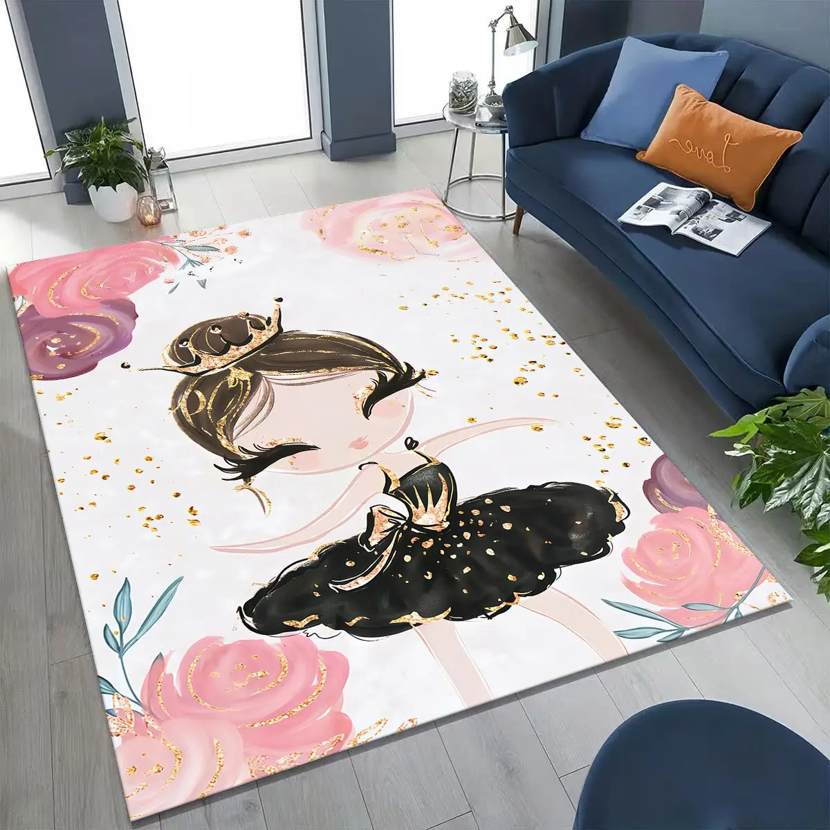 

Elegant Ballet Dacing Girl Ballerina Cartoon Carpet Rug for Bedroom Living Room Sofa Home Doormat Decor,Kids Non-slip Floor Mat