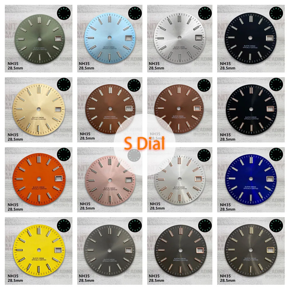 

28.5mm S Logo Sunray Dial Fit NH35/NH36/4R/7S Japan Movement Green Luminous High Quality Watch Modification Accessories