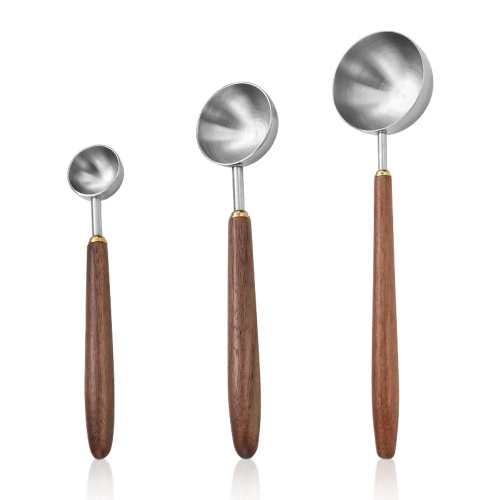 304 Stainless Steel Measuring Spoons Household Exclusive Food Grade Flour Spoon Durable Walnut Wood Handle Coffee Spoon