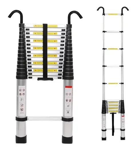 Single Extension Telescopic Folding Ladder with 2 Hooks Aluminum Material for Roof Attic Garden Step Ladder