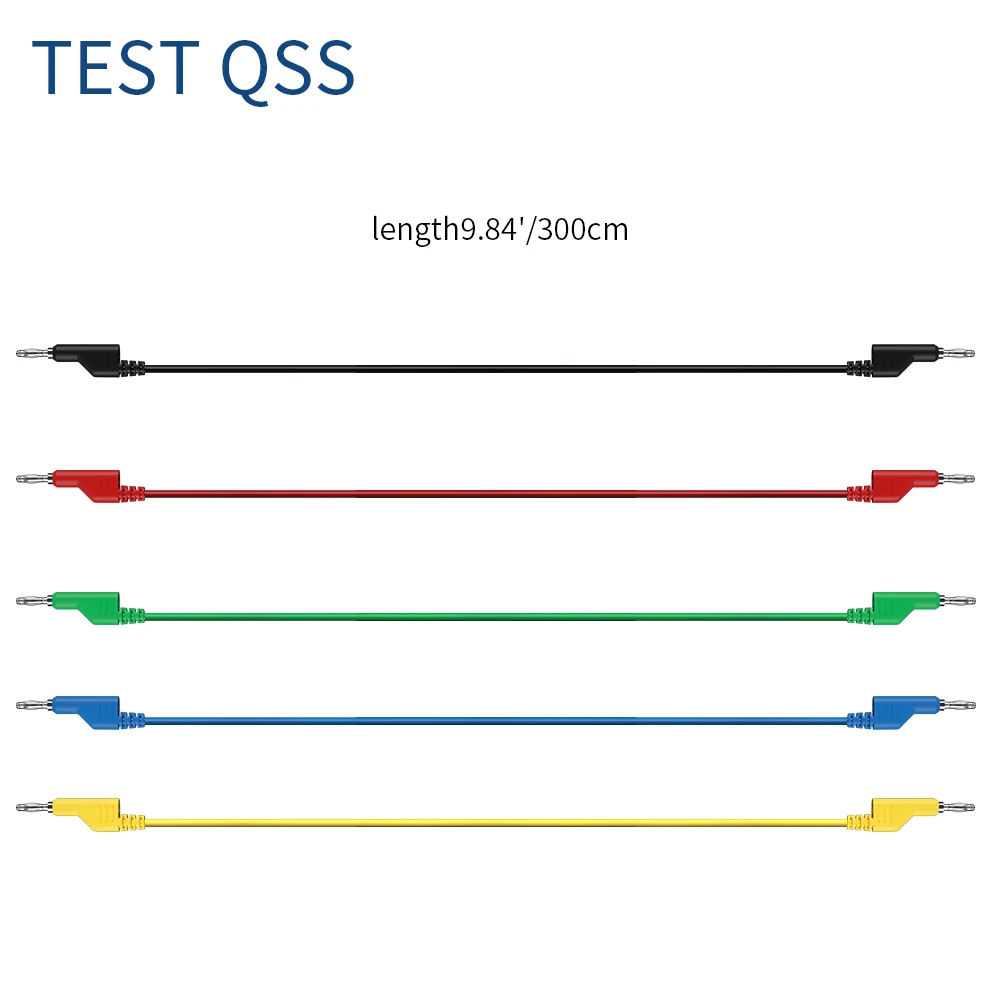 QSS 300CM 5Pcs Multimeter Test Lead Dual 4MM Stackable Banana Plug Copper Cable Wire 15A Test Tool Accessories Q.70054