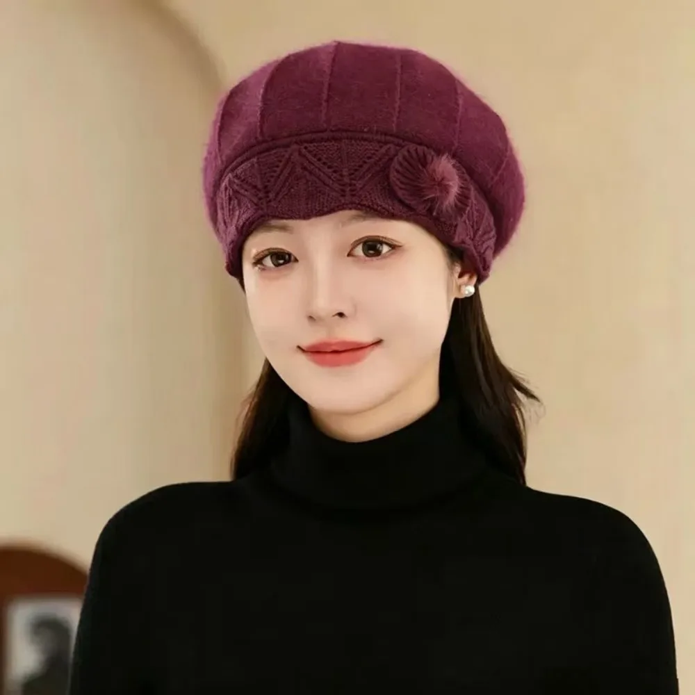 Elastic Knitted Hat Middle Aged Thick Fleece Winter Beanie Elderly Women Lady Hat Wind Protection