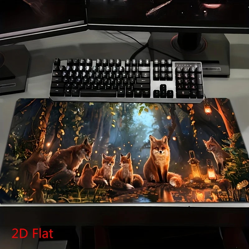 Enchanted Forest Fox Family Extra Large Gaming Mouse Pad Non-Slip Rubber Base Desk Mat