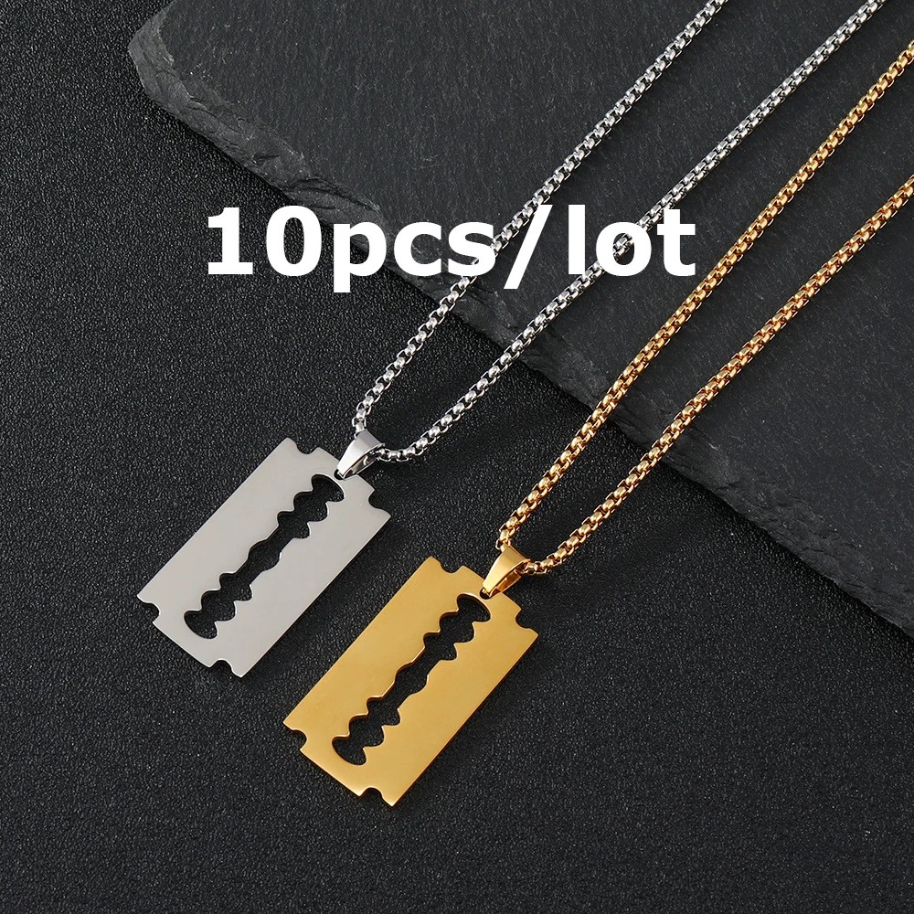 10pcs/lot Blade Shape Stainless Steel Necklace for Men And Women Smooth Rectangular Pendant Fashion Jewelry