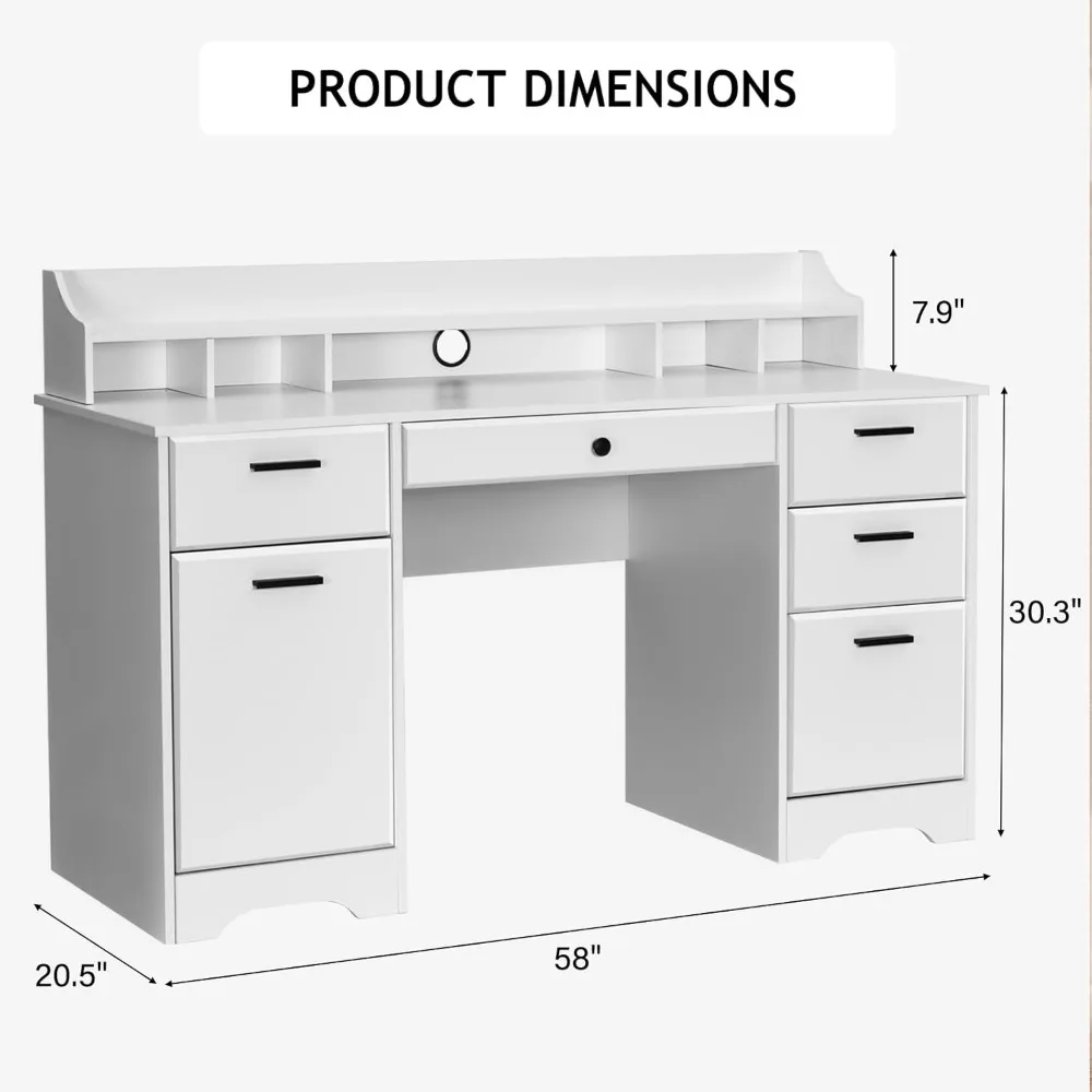 Bureau de direction en bois avec rangement, bureau d'étude pour chambre à coucher, bureaux de meubles d'affaires, bureau de direction, 6 portes d'entrée de proximité, 58 po