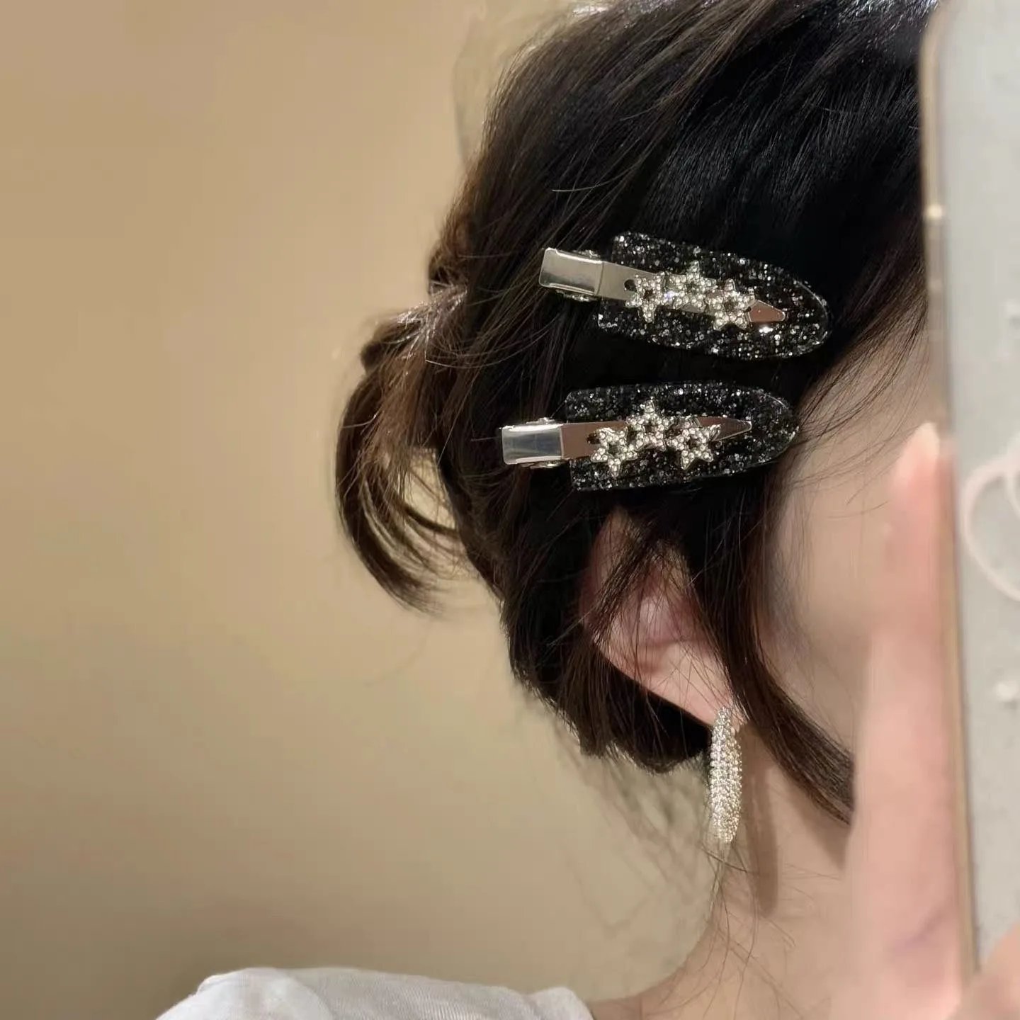 

1PCS High Quality Rhinestone Star Invisible Hair Clip for Women Versatile Duckbill Clip for Bangs Makeup Retro Hair Accessory