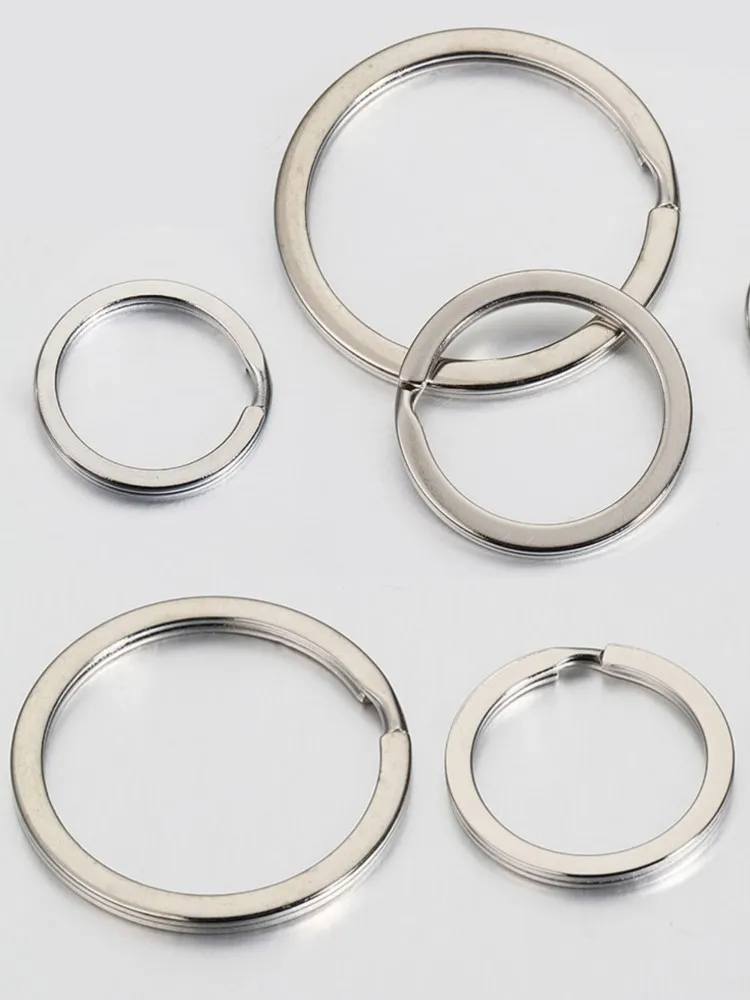 Porte-clés en métal, 15-50mm, ligne plate ronde, anneaux fendus, pour bricolage, pendentif, accessoires de fabrication de bijoux, 20 pièces/lot