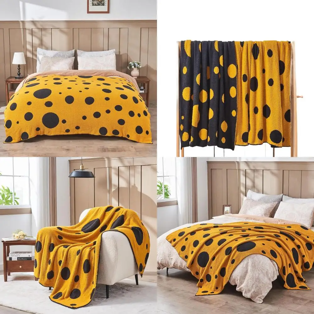 

Двустороннее плюшевое одеяло в золотисто-желтый горошек, 60x80, супермягкий чехол для дивана-кровати