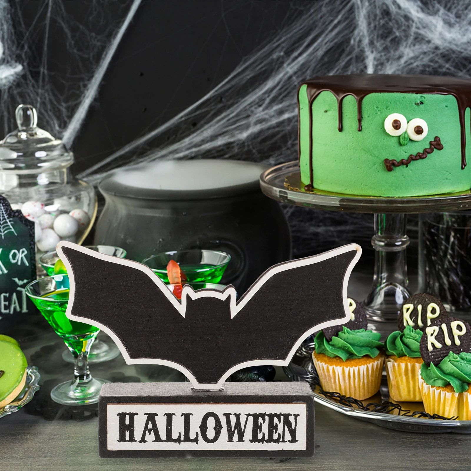 

Halloween Bat Decoration Wooden Signs Desktop Craft Festive Atmosphere Party Supplies Fall Tray Decor Kitchen Tabletop