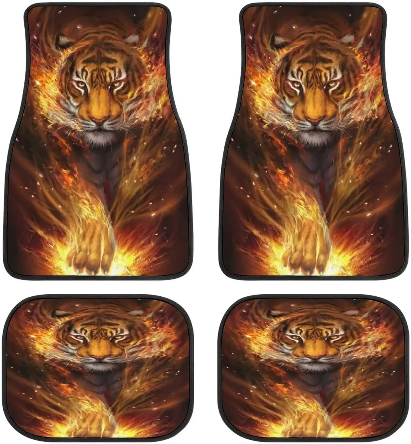 

Tiger Car Mats Flaming Animal Fluorescence Art Universal Fit Car Floor Mats Fashion Soft Waterproof Car Carpet Front&Rear 4 Piec