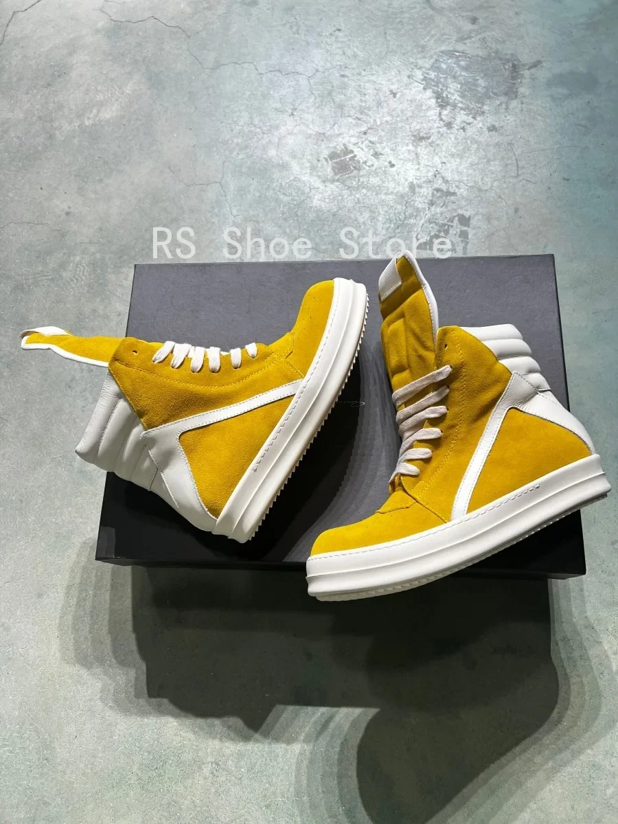

Ro Luxury Men Shoe Yelllow Suede Boots High Top Casual Shoes Classic Women Sneaker Leather Zipper Cowhide Ankle Boot