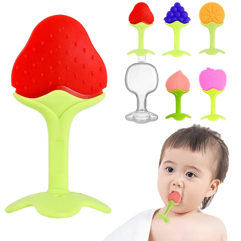 

Silicone Teether for Babies Teeth Accessories Newborn Baby Sucking Teething & Massaging Fruit Chew Toys BPA-Free Molar Stick