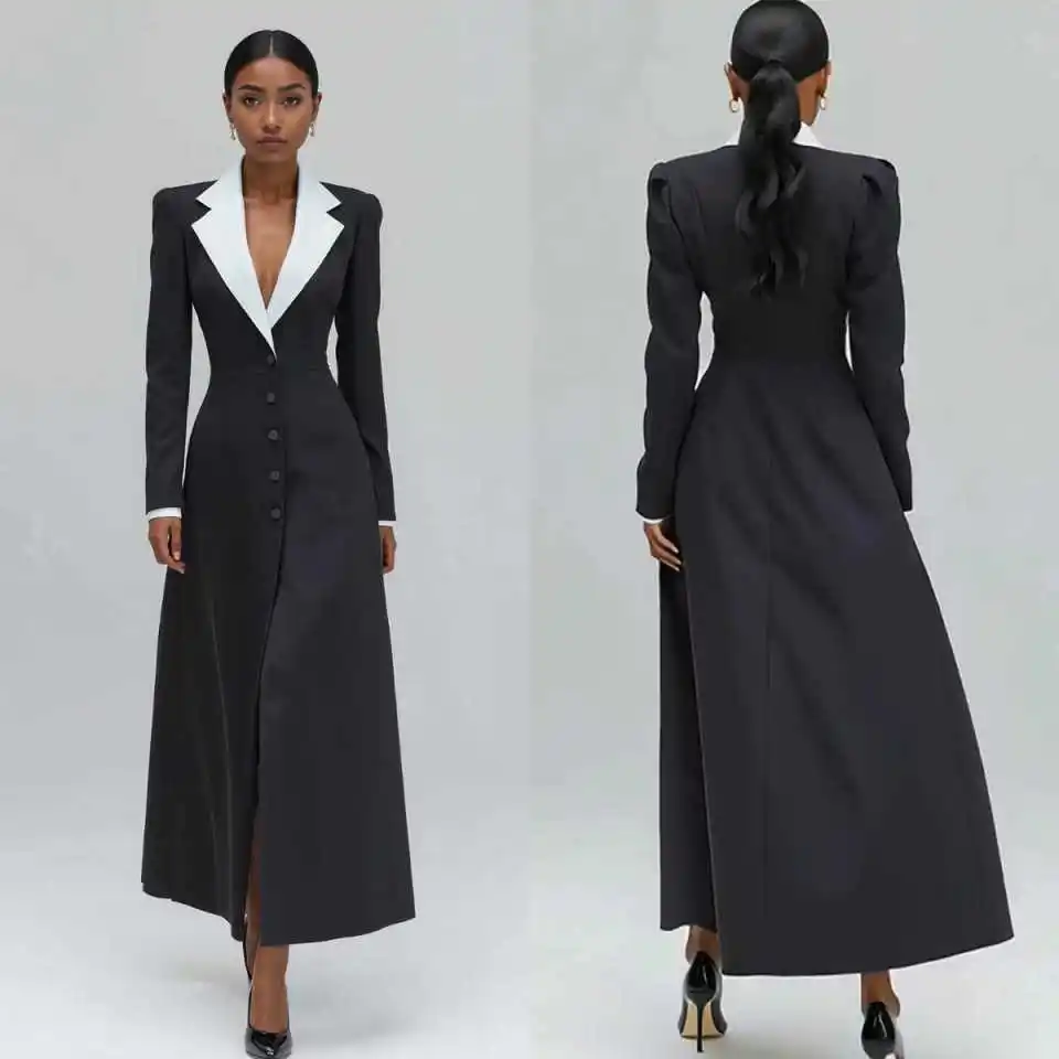 A Line Women Long Blazer Jacket One Piece Formal Birthday Party Evening Guest Wedding Wear Custom Made
