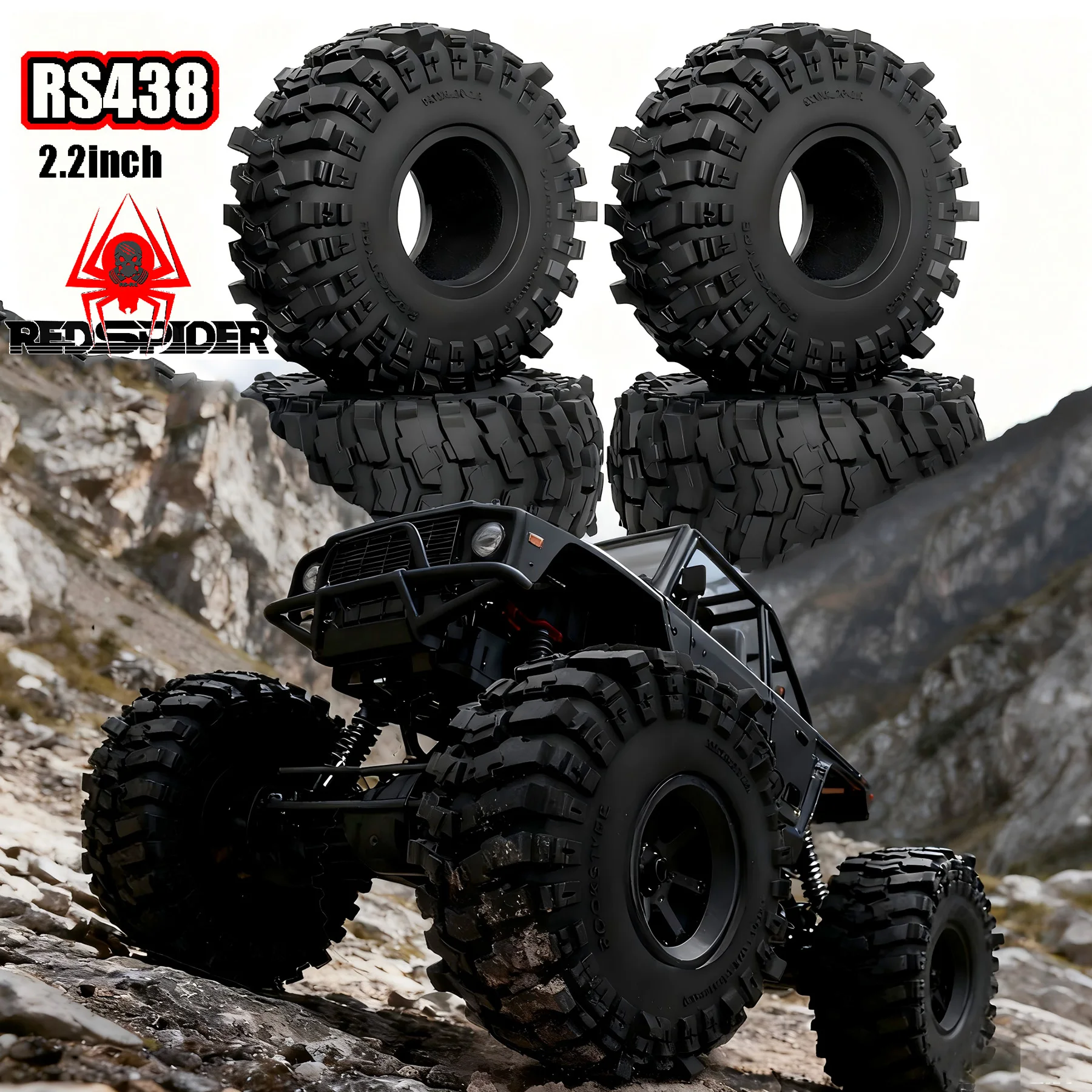 RED SPIDER New 2.2 Inch  Rubber Tyre 2.2 Wheel Tires 133x56mm For 1/10 Rc Crawler Wraith Trax Rr10 Scx10 Wrangler 2.2 Wheel