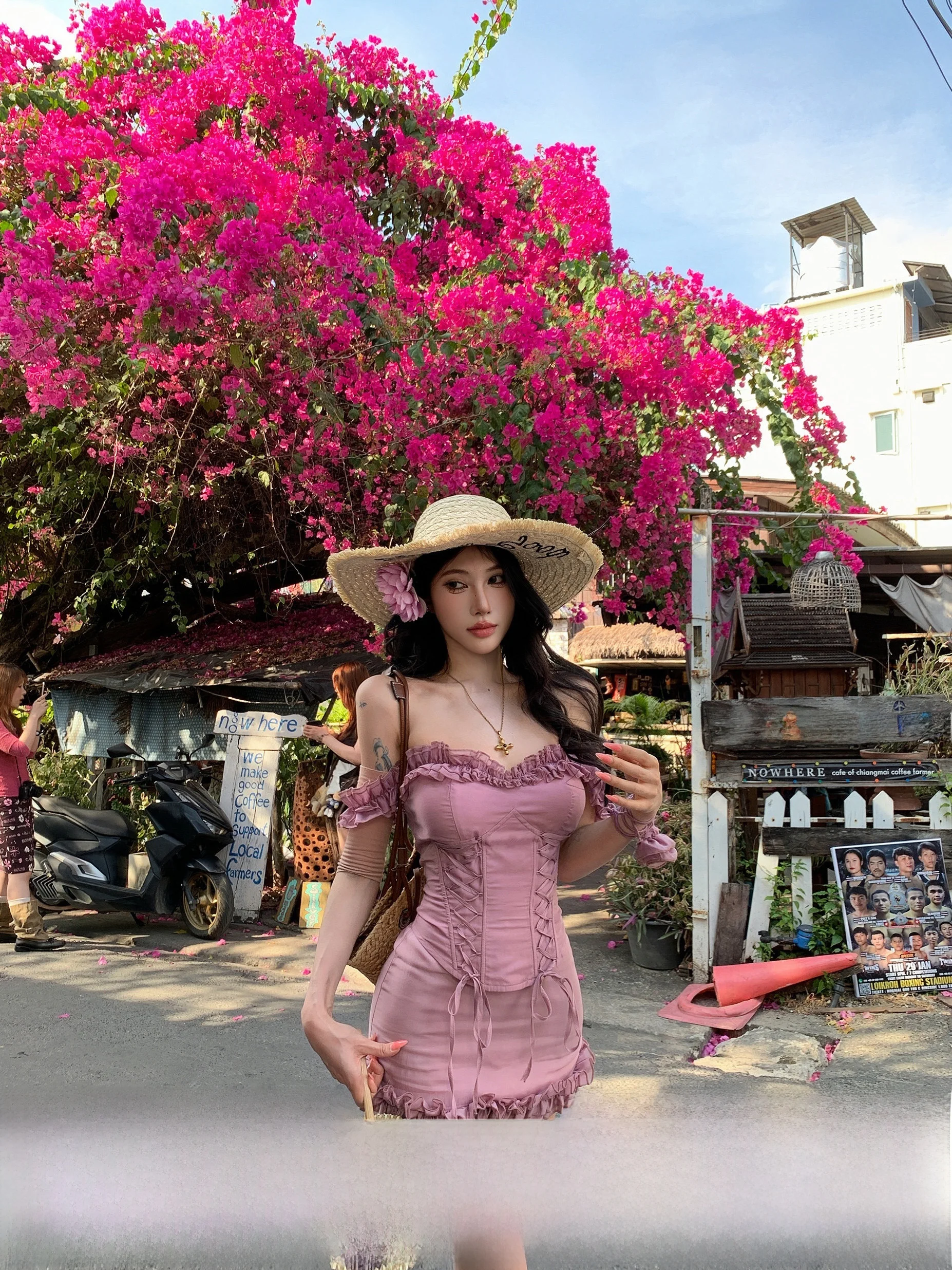 

Spicy Girl Fibone Bra Set N25Y30375N25Q30376 Purple Vine Flower Design Faionable Two-Piece Women's Clothing Set Spring Su...