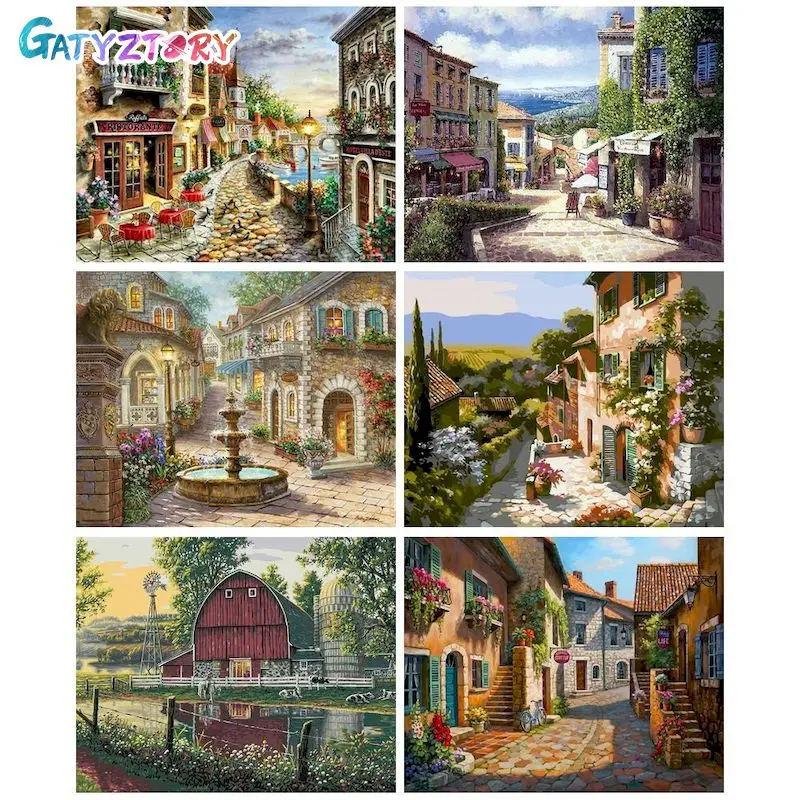 City Landscape Painting By Numbers For Adults DIY Kits HandPainted On Canvas With Framed Oil Picture Drawing Coloring By Number