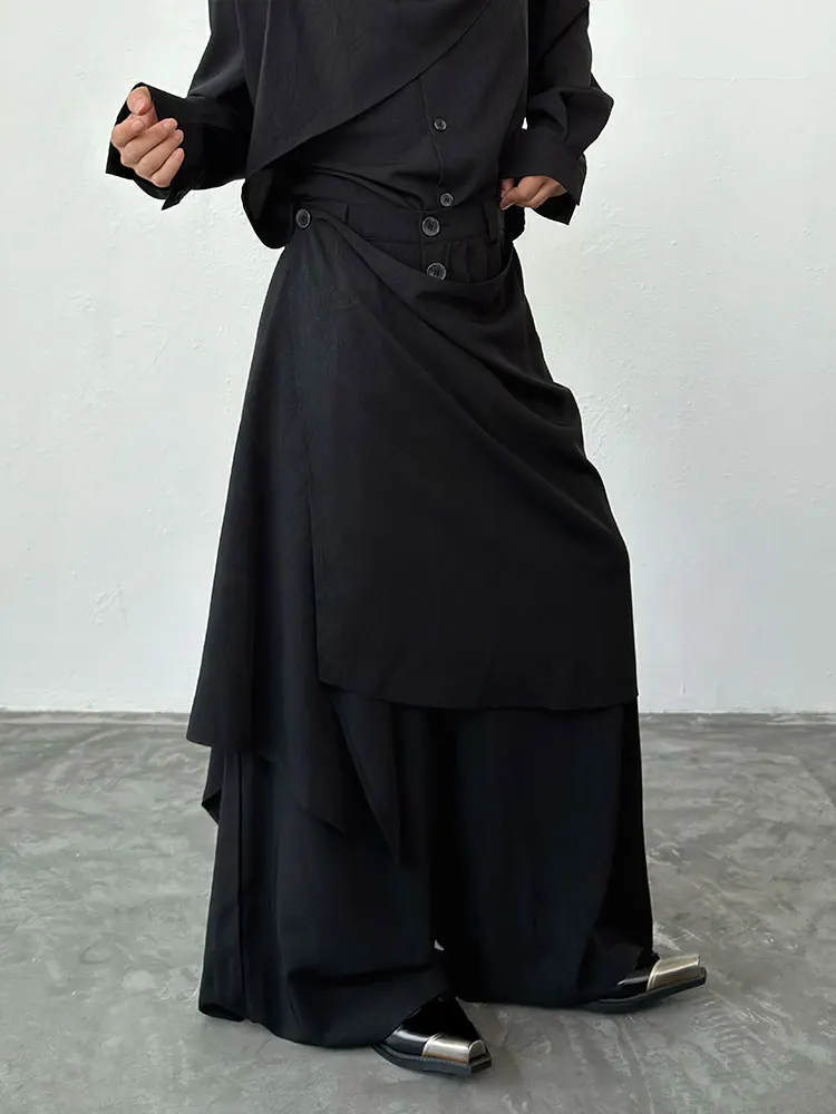 BKYC Design Sensual Wide Leg West Pants Unisex Asymmetrical Splicing Layered Texture Skirt Pants Polyester Blend Casual Wear