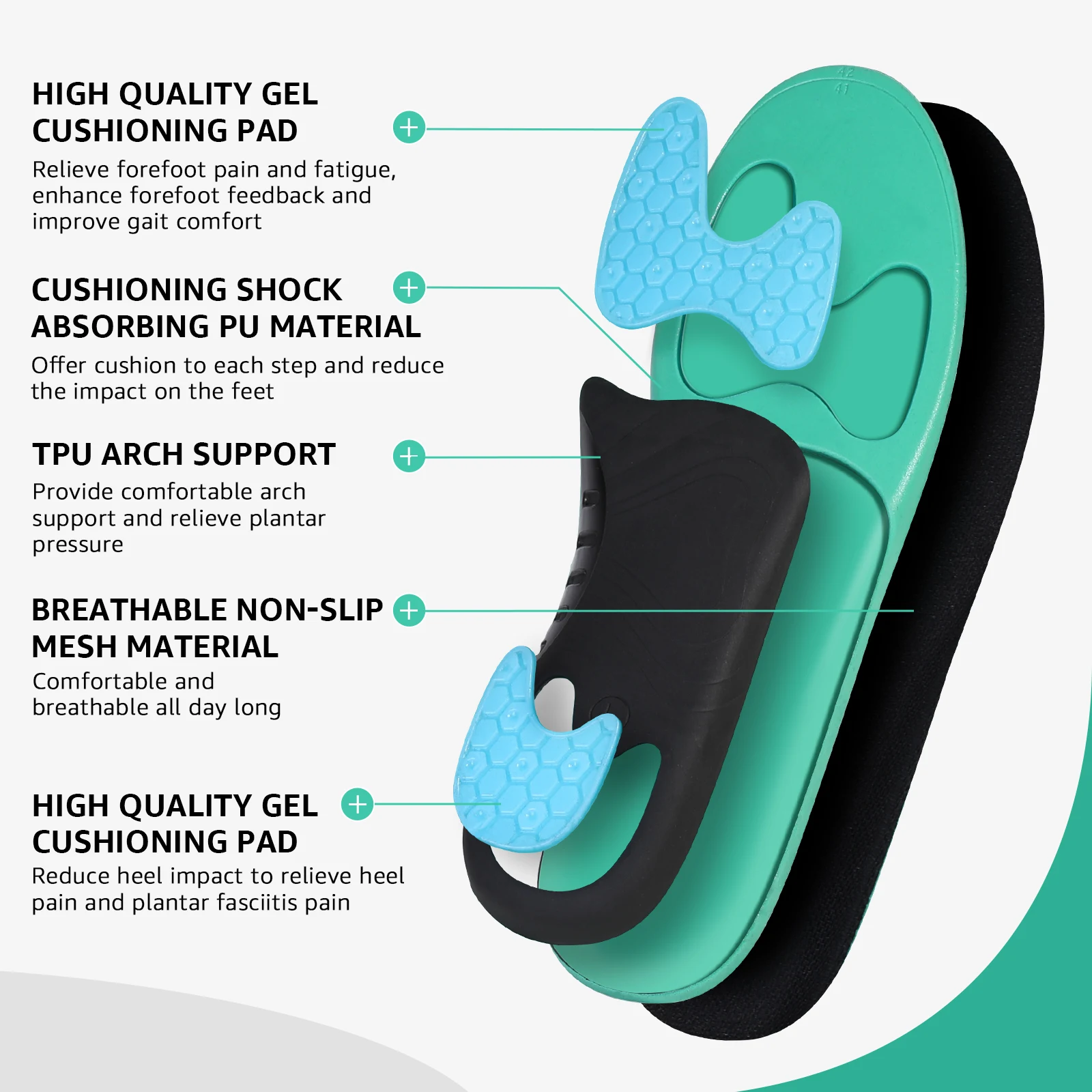 3ANGNI Arch Support Orthopedic Insoles Plantar Fasciitis Relief Orthotic Insole for Flat Feet Heel Pain Sneakers Shoe Inserts