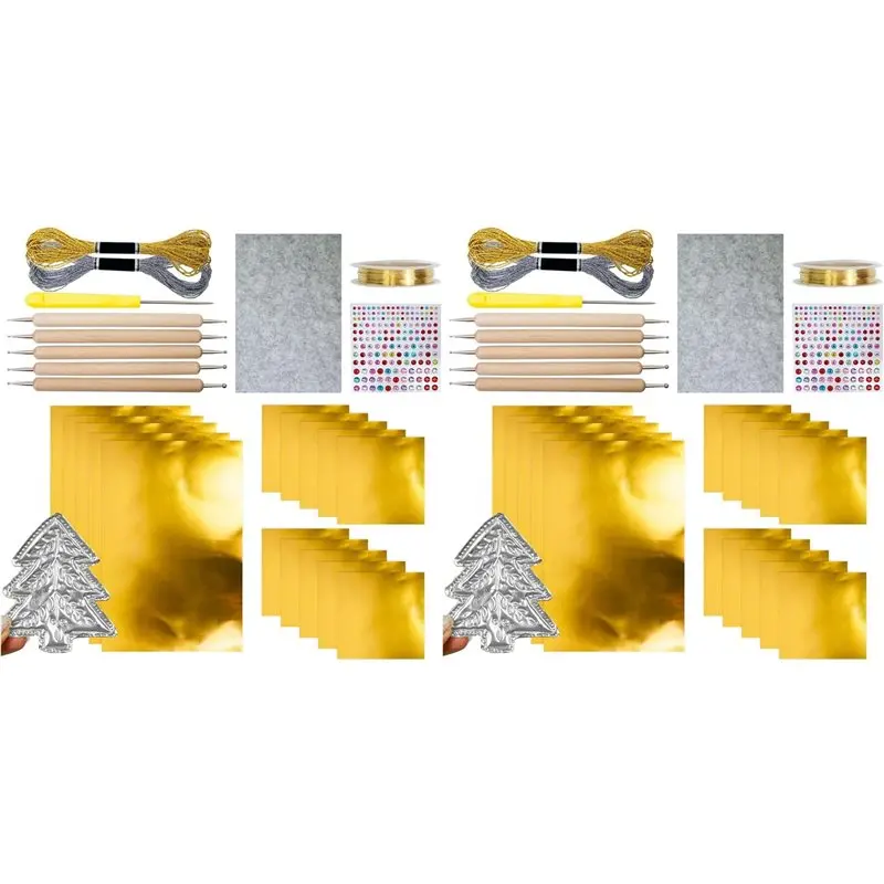 A74E-2X Metal Embossing Art Kit - Shimmer Crafting Accessory, Artistic Project Kit,Handmade Design Set For-Scrapbookin,Gold