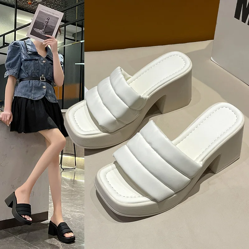 

Elegant Women Platform Slippers Women Summer High Heels Leather Female Outdoors Non-slip Casual Beach Heels Sandals Ladies Shoes