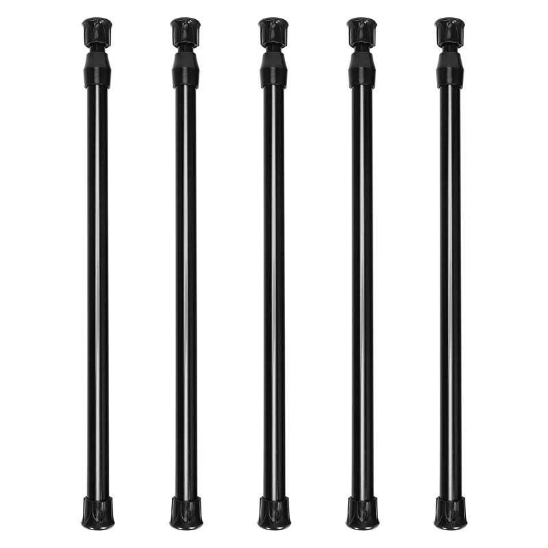 5 Pack Cupboard Bars Tensions Rod Spring Curtain Rod for DIY Projects, Extendable Width, 11.81 to 20 Inches (Black)