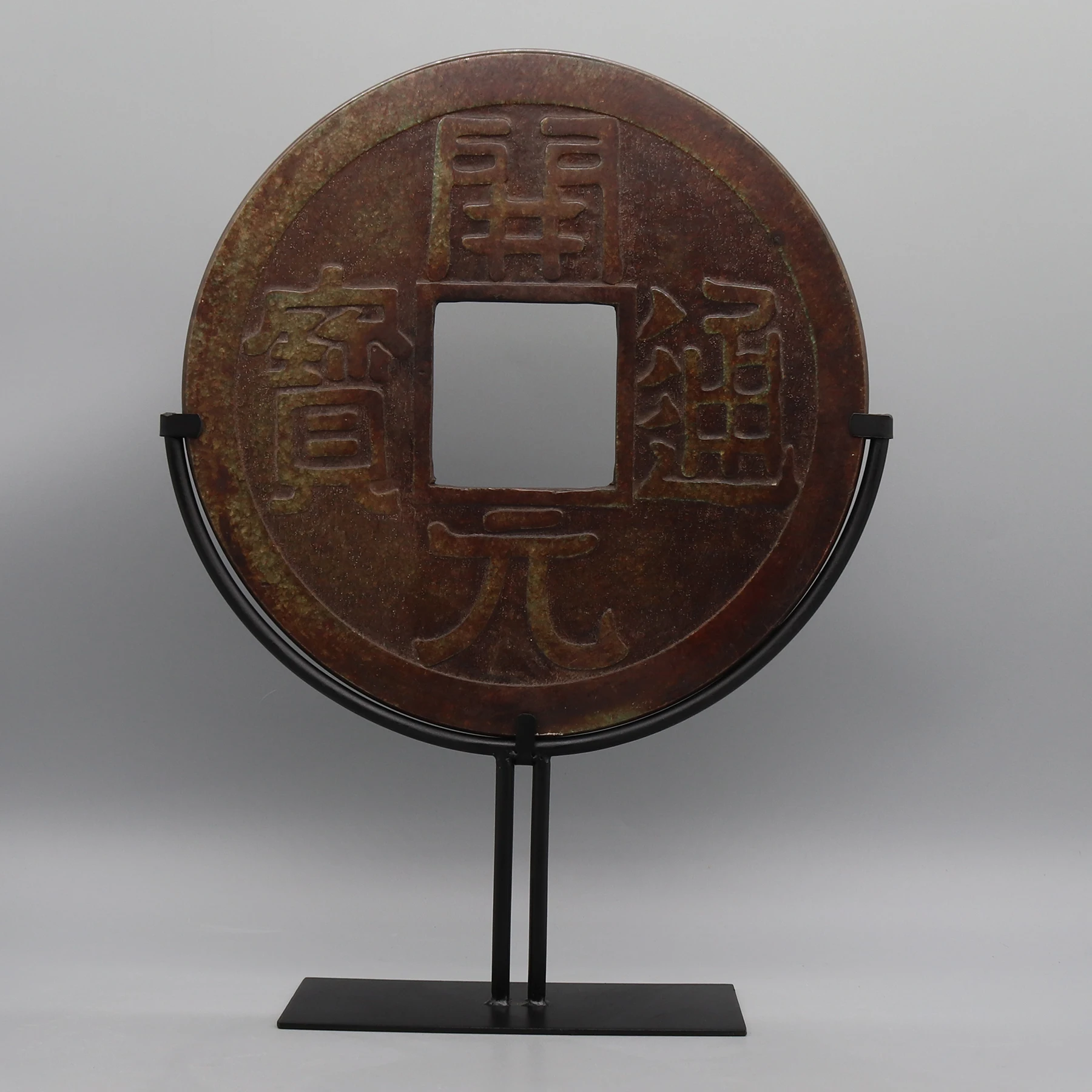 

FengShui jade stone carving, stone disc, forturne stone display, round carved stone disc with stand