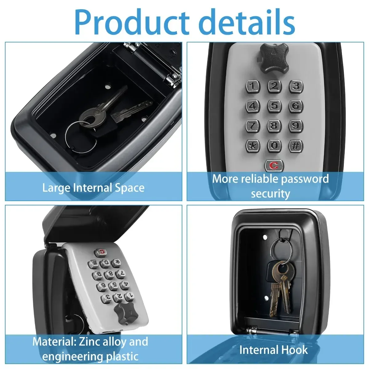 1PC New Smart Password Combination Key Lock Box Storage Key Wall Mounted Safe Outdoor Key Box 4 Digit Combination.