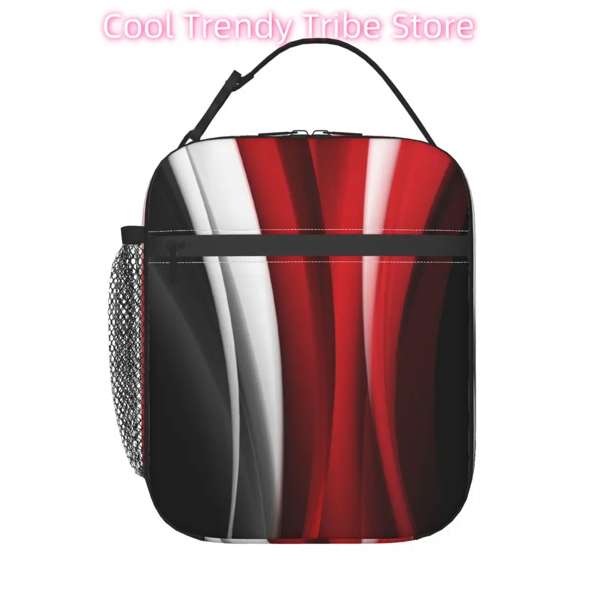 Red White Gothic Geometric Pattern Insulated Lunch Tote Bag Geometry Resuable Thermal Cooler Food Lunch Box Work School Travel