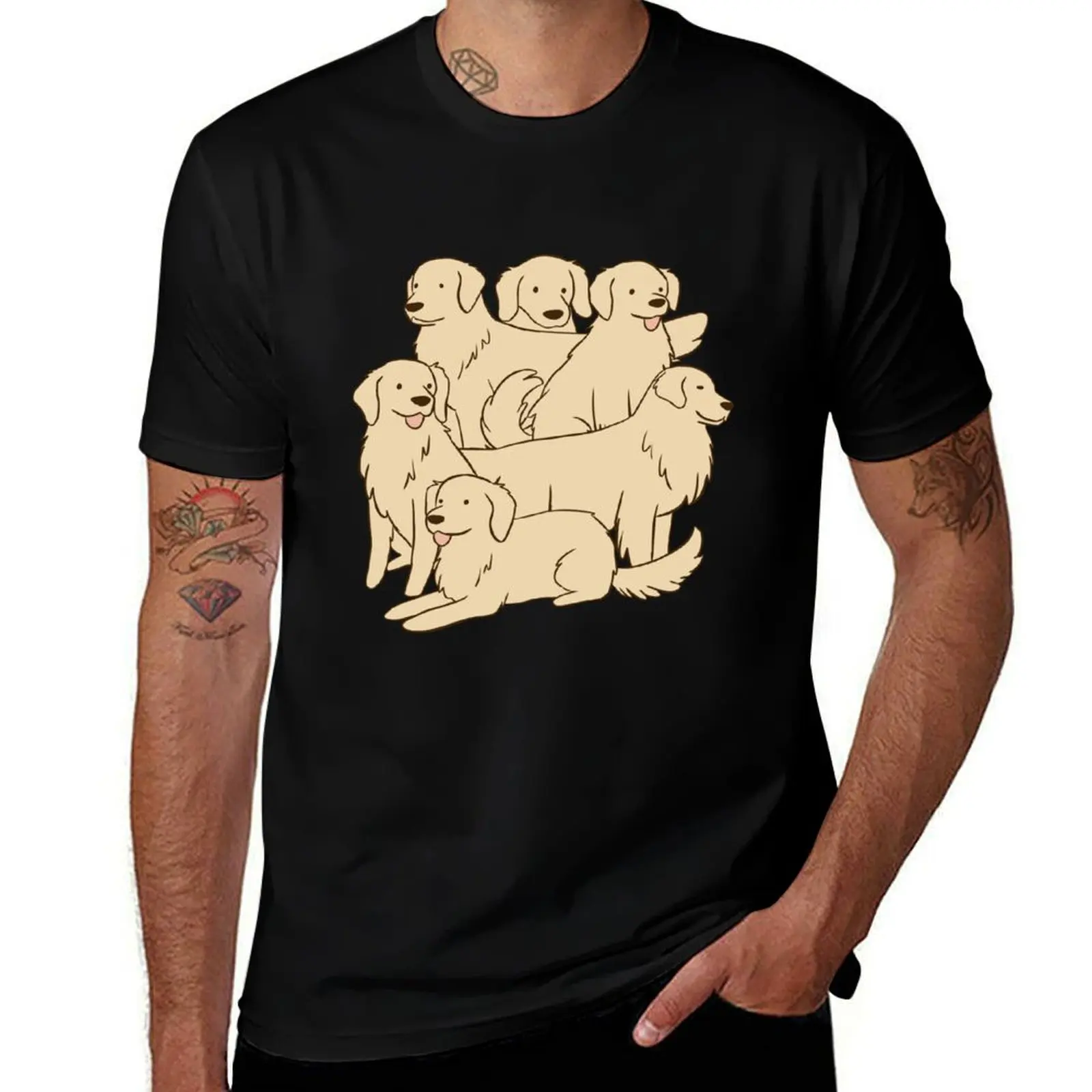 

Cute Golden Retrievers dogs cartoon illustration T-Shirt Casual Graphic Print Tee