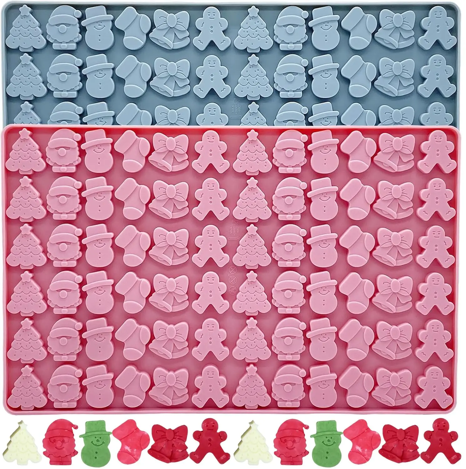 Christmas Silicone Molds 72 - Cavity Mini Christmas Tree Holiday with Gingerbread Man, Santa Claus Molds Candy Chocolate Fondant