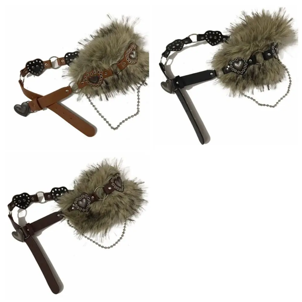 الرجعية المرقعة القلب الجلود الفراء حزام بولي Leather الجلود حار فتاة نمط أفخم حزام الكورية نمط فاسق Y2K حزام الإناث/الفتيات