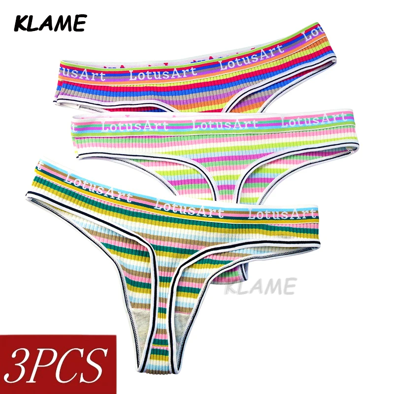KLAME 3pcs M-2XL Low Waist Colorful Comfort Cotton Seamless Sports Thongs Underwear KLM454