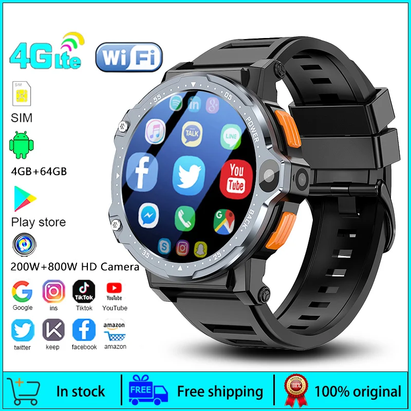 4g lte relógio inteligente 1.54 polegada smartwatch hd câmera dupla wifi bluetooth gps 800mah bateria android os masculino feminino smartwatch cartão sim
