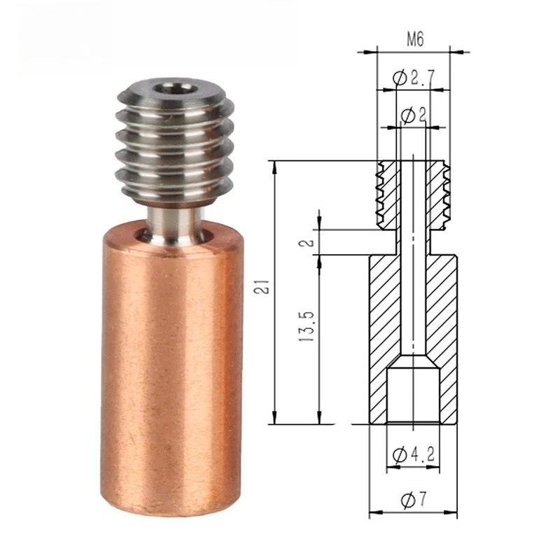 3D Printer Accessories E3D V6 Titanium Alloy Copper Throat Full Metal Ender3 Feed Tube 1.75mm Consumables
