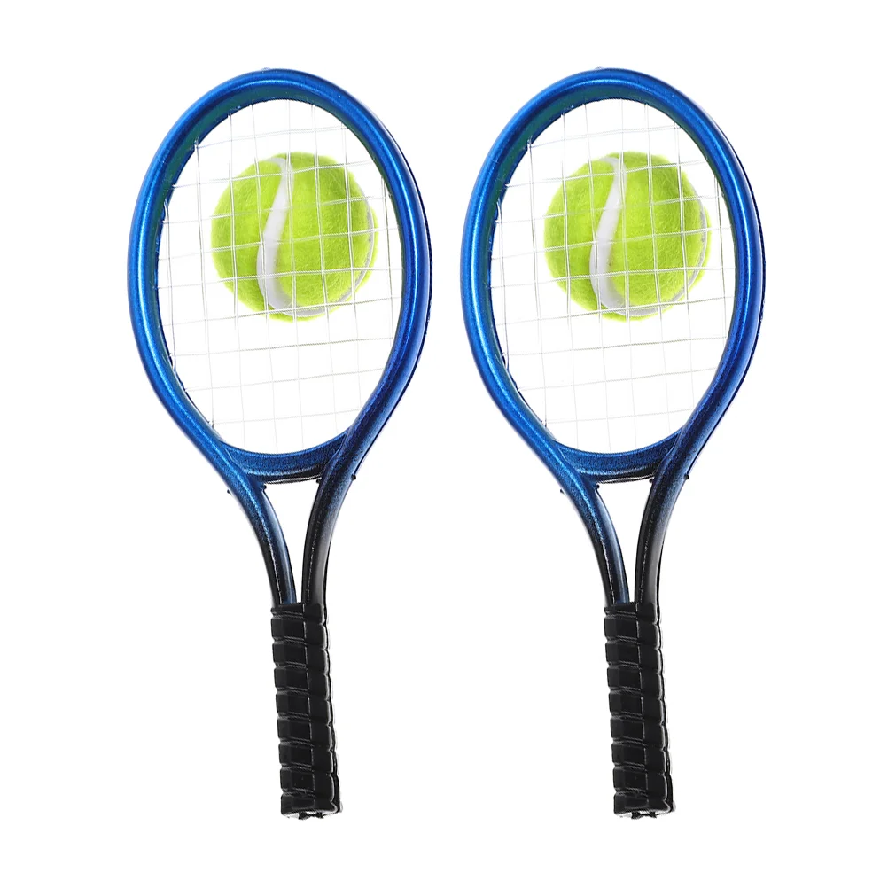 

Dollhouse Accessories Tennis Mini Racket and Ball Combination Decor for Children Miniature Scene Blue Sports Decoration