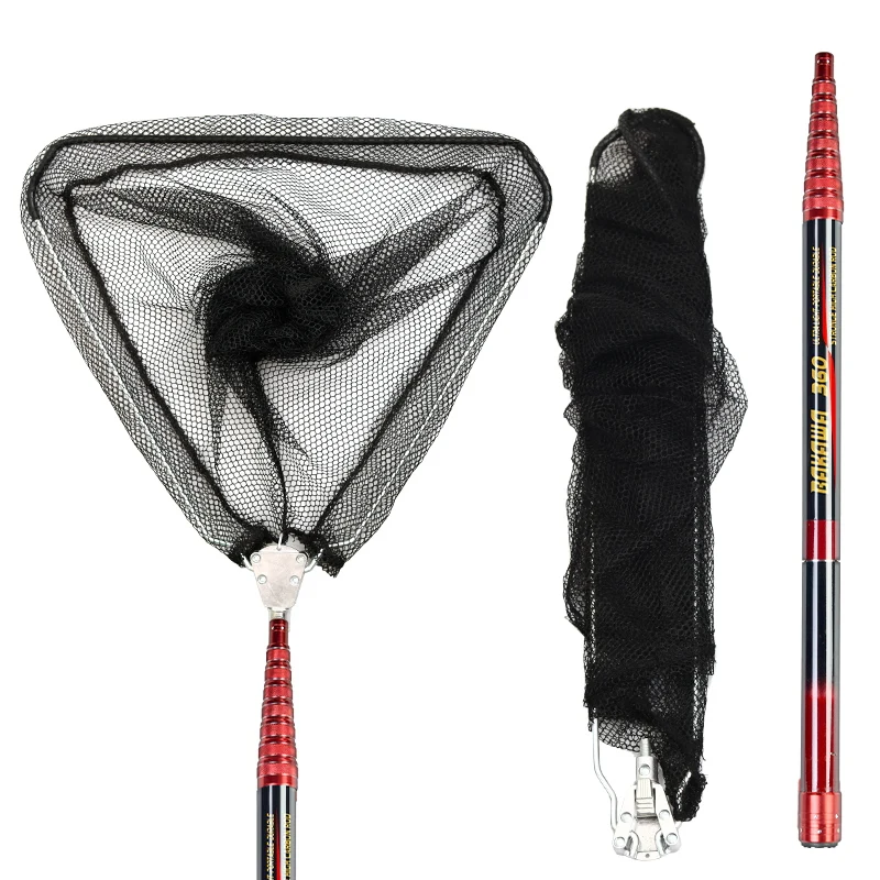 Folding Fishing Landing Hand Nets 2.1M 3.0M 3.6M Telescoping Flip Pole Lightweight Carp Carbon Fiber  Folding Fly Tools Dip Net