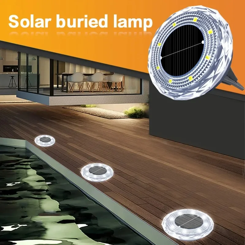 ZWINCKY 1 Confezione di Luci Solari per Esterni 8LED Disco Lampada Sotterranea Faretto Luce Solare Sepolta per la Decorazione del Giardino Domestico Prato Cortile