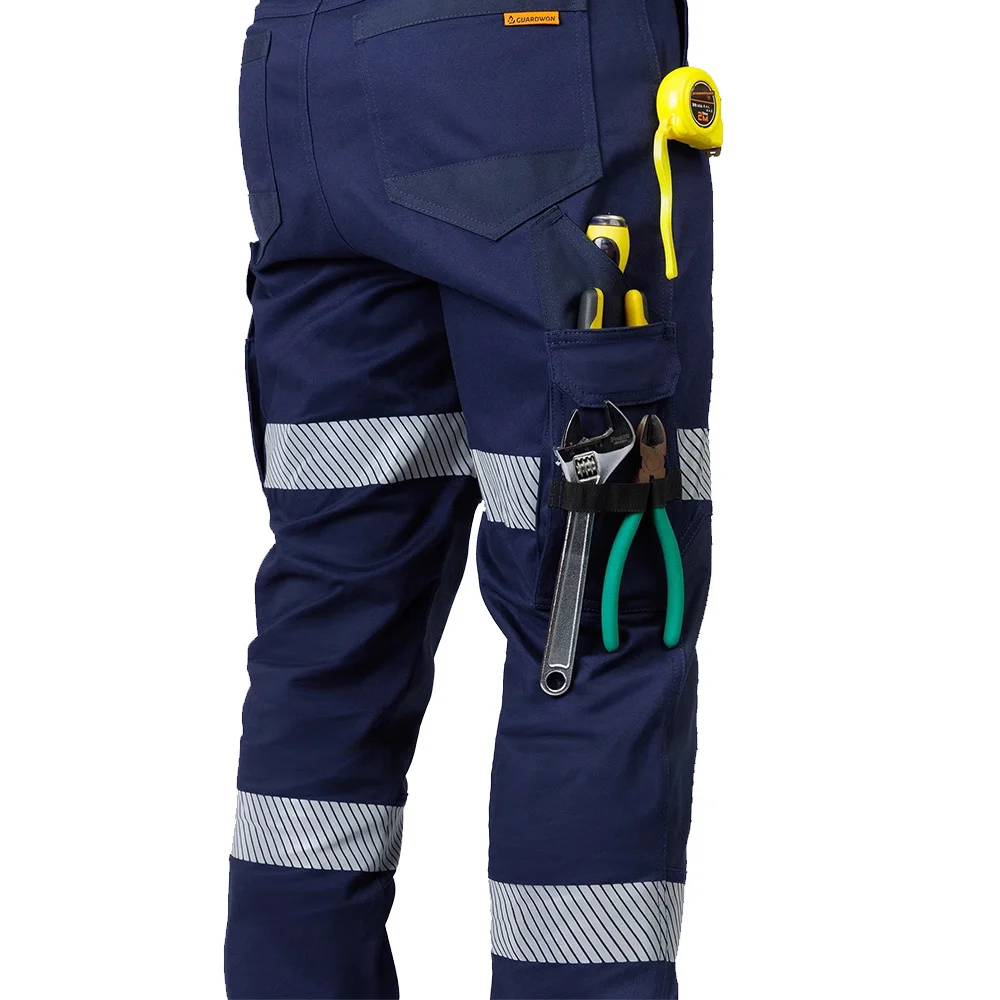 Cotton Reflective Pants Men Work Multi Pockets Hi Vis Pants High Visibility Work Wear Pants Road Construction Safety Trousers
