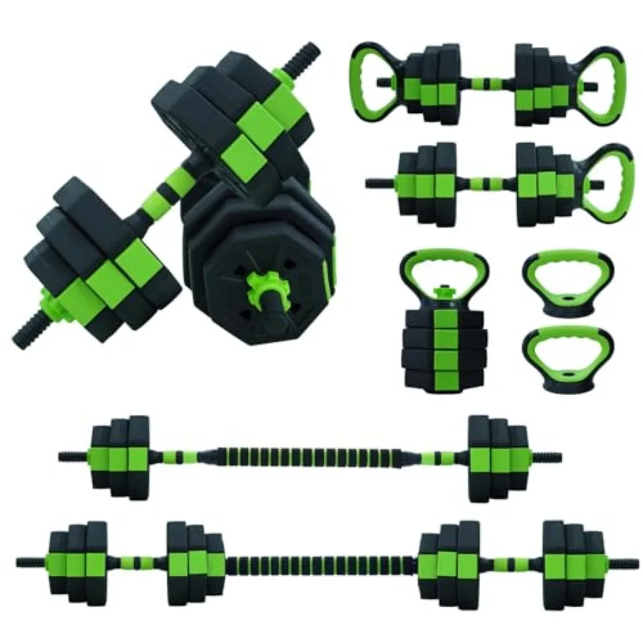 

Home Gym Adjustable Dumbbell Set 4-in-1: Green and Black Octagon Head Used as Kettlebell Barbell Push-up Stand 44/66/88lbs Stee