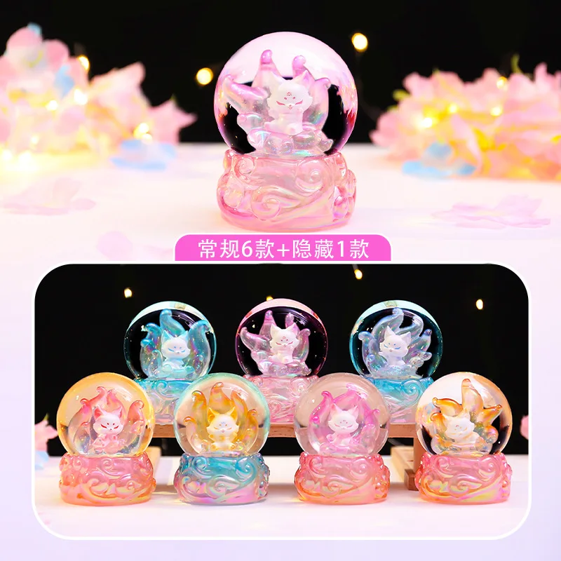 Generic Nine Tailed Fox Blind Box Figure Luminous Crystal Ball Ornament Creative Desktop Decor Cute Art Craft Gift