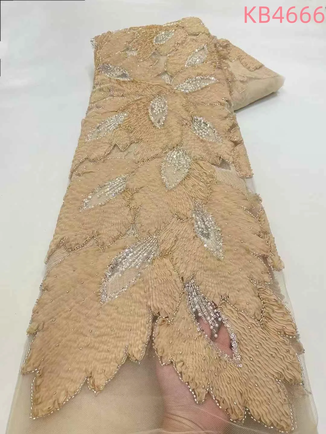 5 Yards 3D Floral Lace Fabric 2025 Luxury African Luxury Fabrics Sky Blue Beaded Lace Fabrics Sequins Net For Sewing KB4666